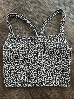 Pacsun Cropped Black and White Floral T-back Tank